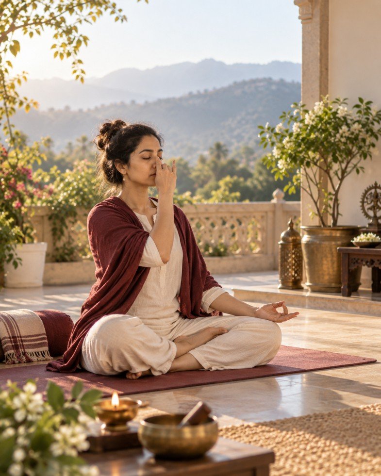 Meditation and pranayama at Jivanyog