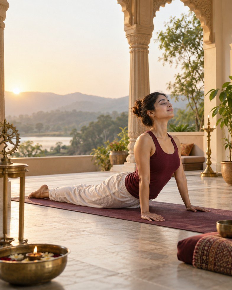 Peaceful morning yoga practice at Jivanyog